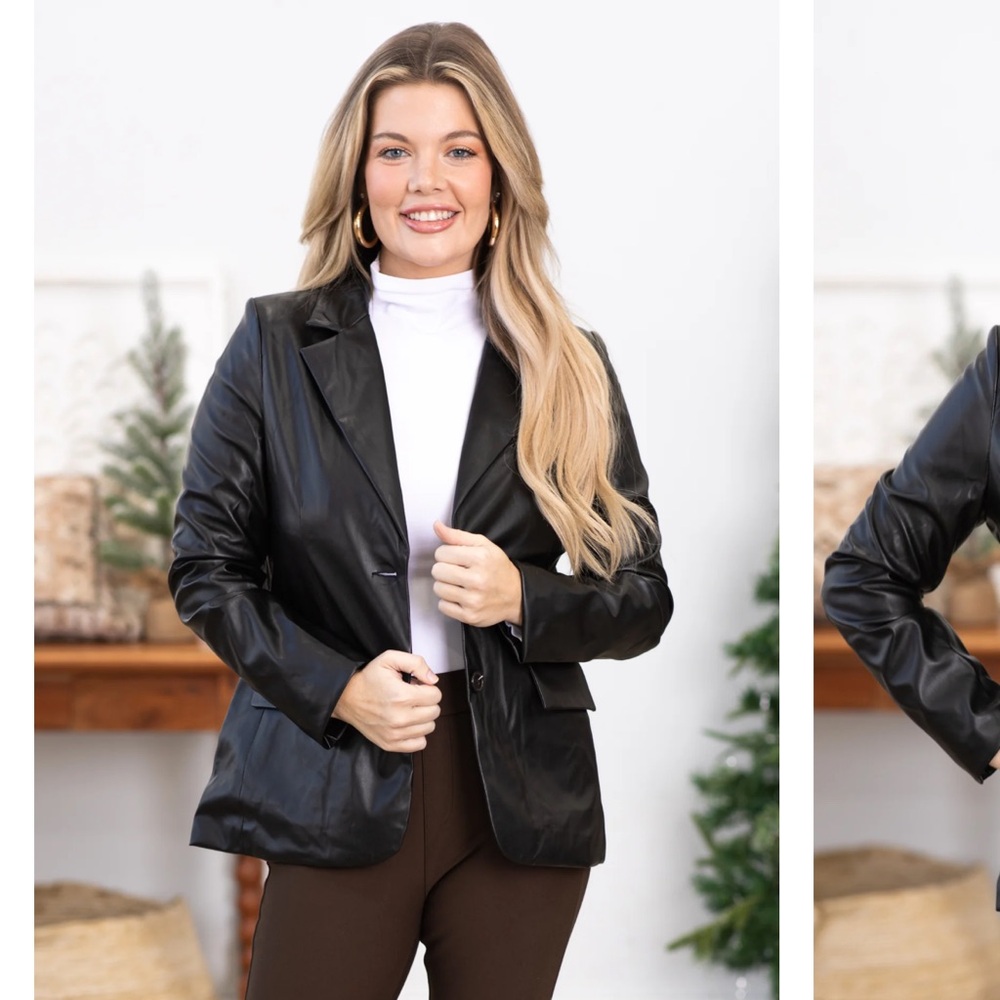 NWT Love Tree Black Faux Leather Coat Size Small